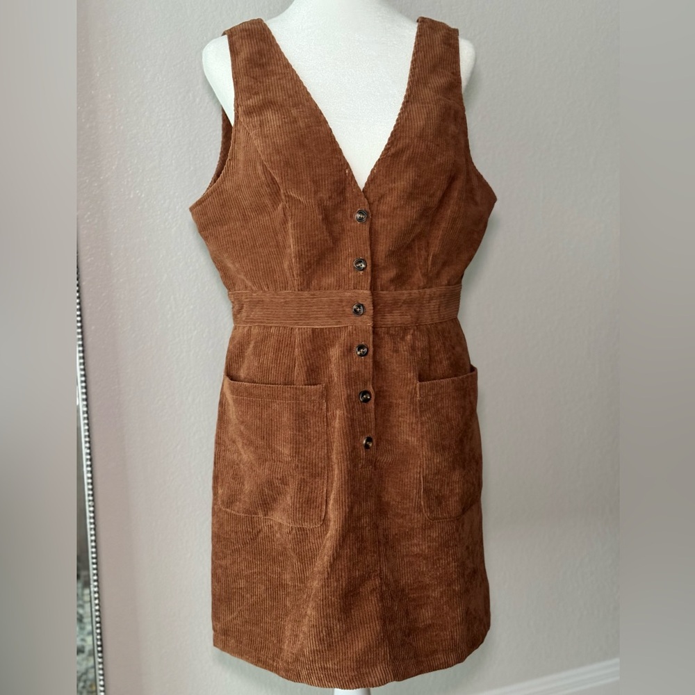 Corduroy Button Pinafore Overall Mini Dress